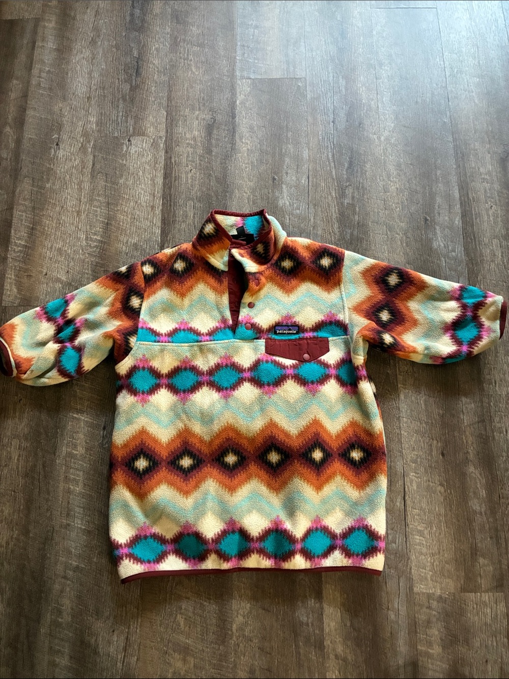 Patagonia Aztec Fleece Pullover in Turquoise, Rust & Cream
